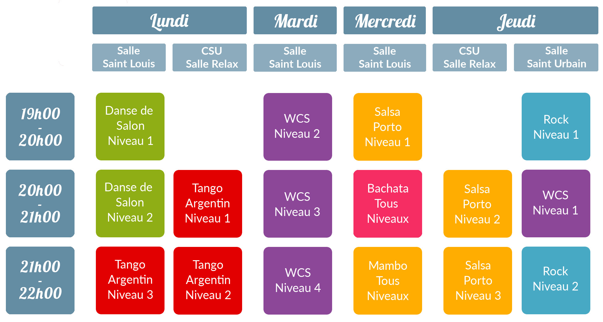 Le planning des cours 2016-2017