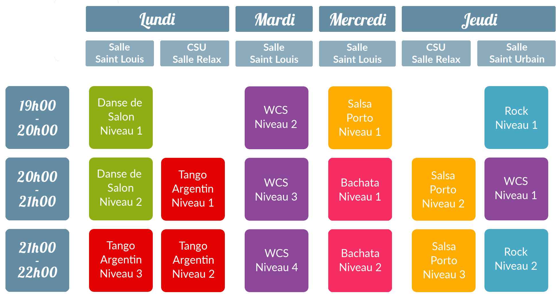 Le planning des cours 2017-2018