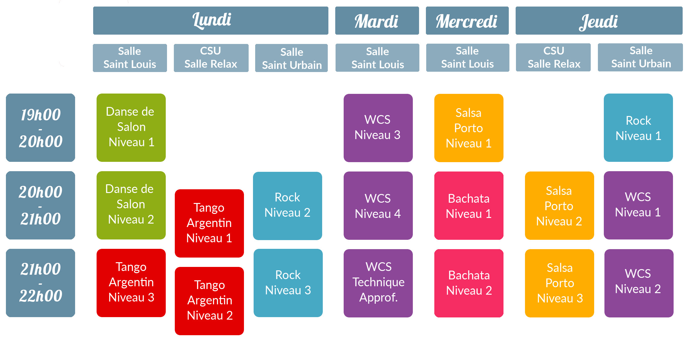 Le planning des cours 2018-2019