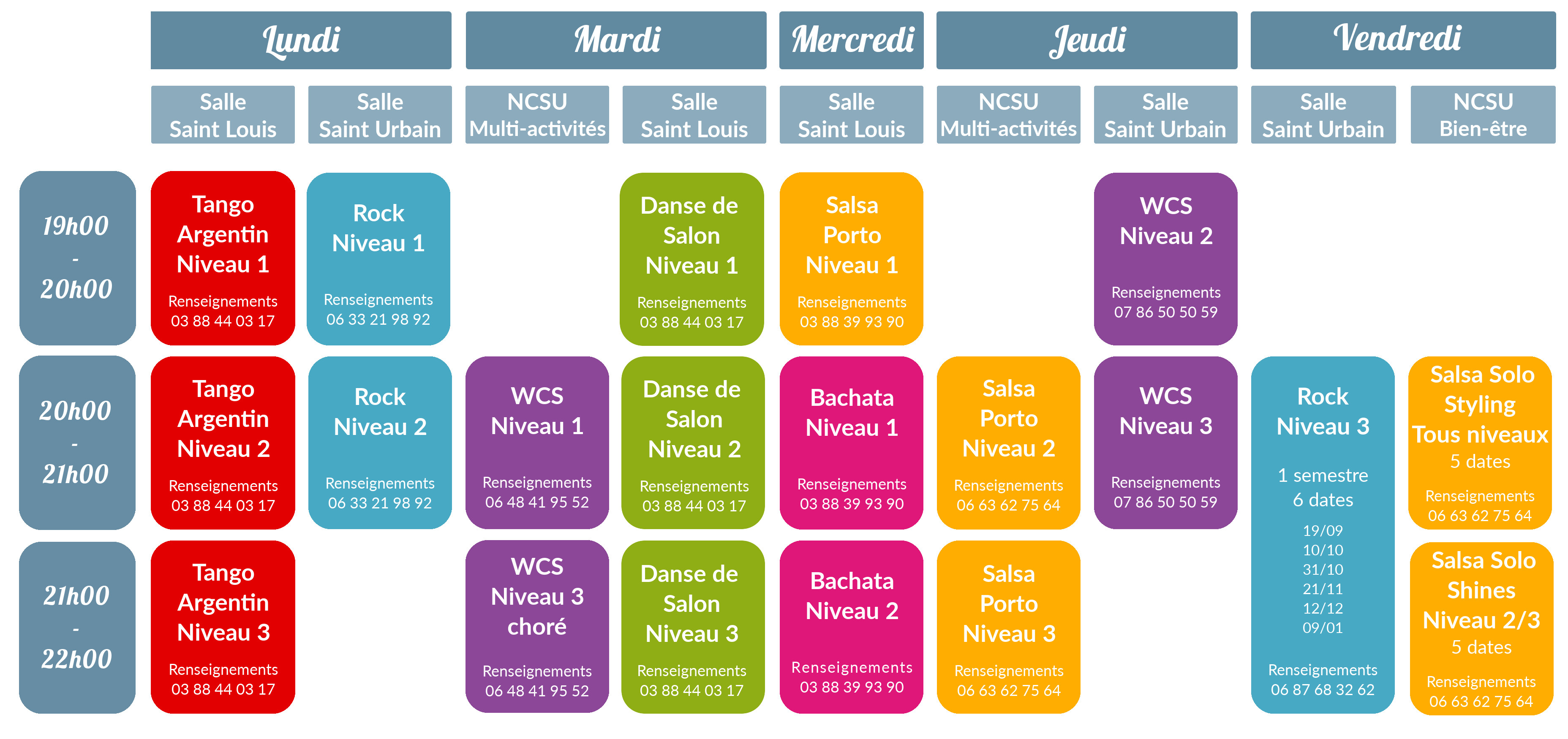 Le planning des cours 2025-2026