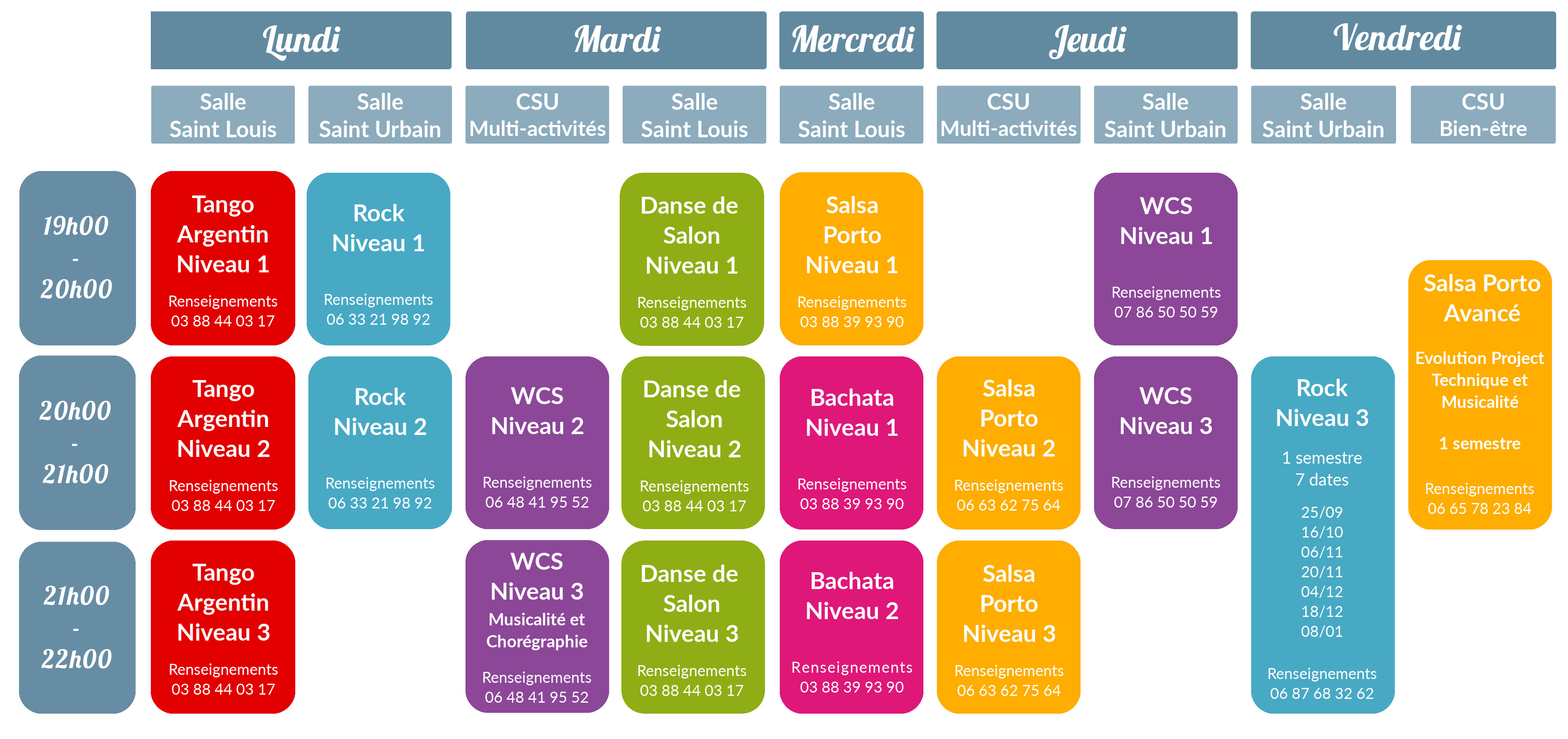 Le planning des cours 2026-2027