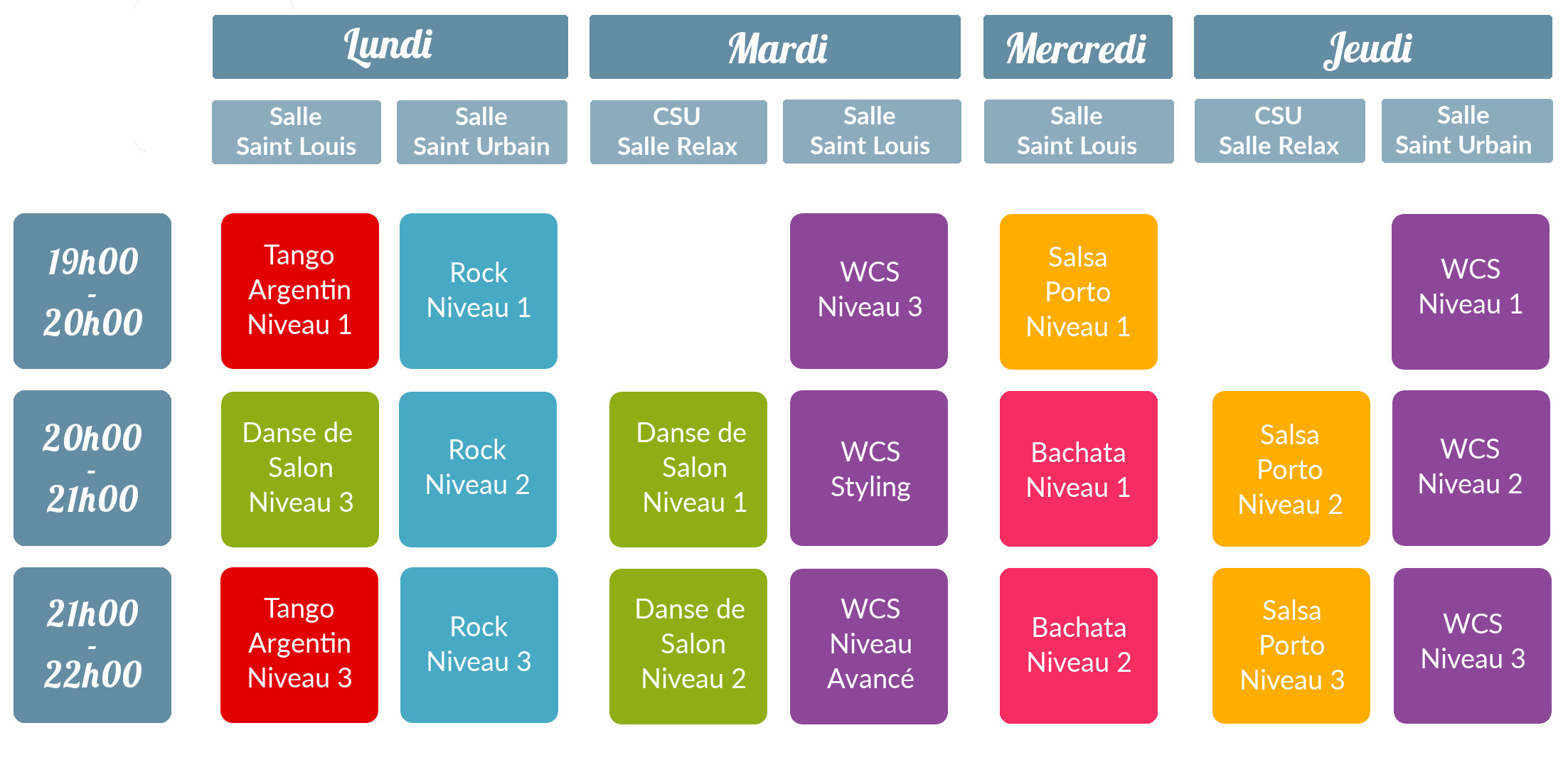 Le planning des cours 2021-2022