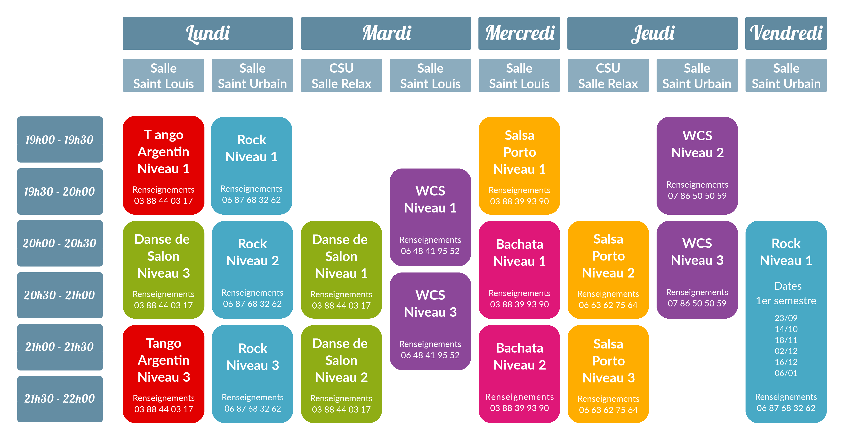 Le planning des cours 2022-2023