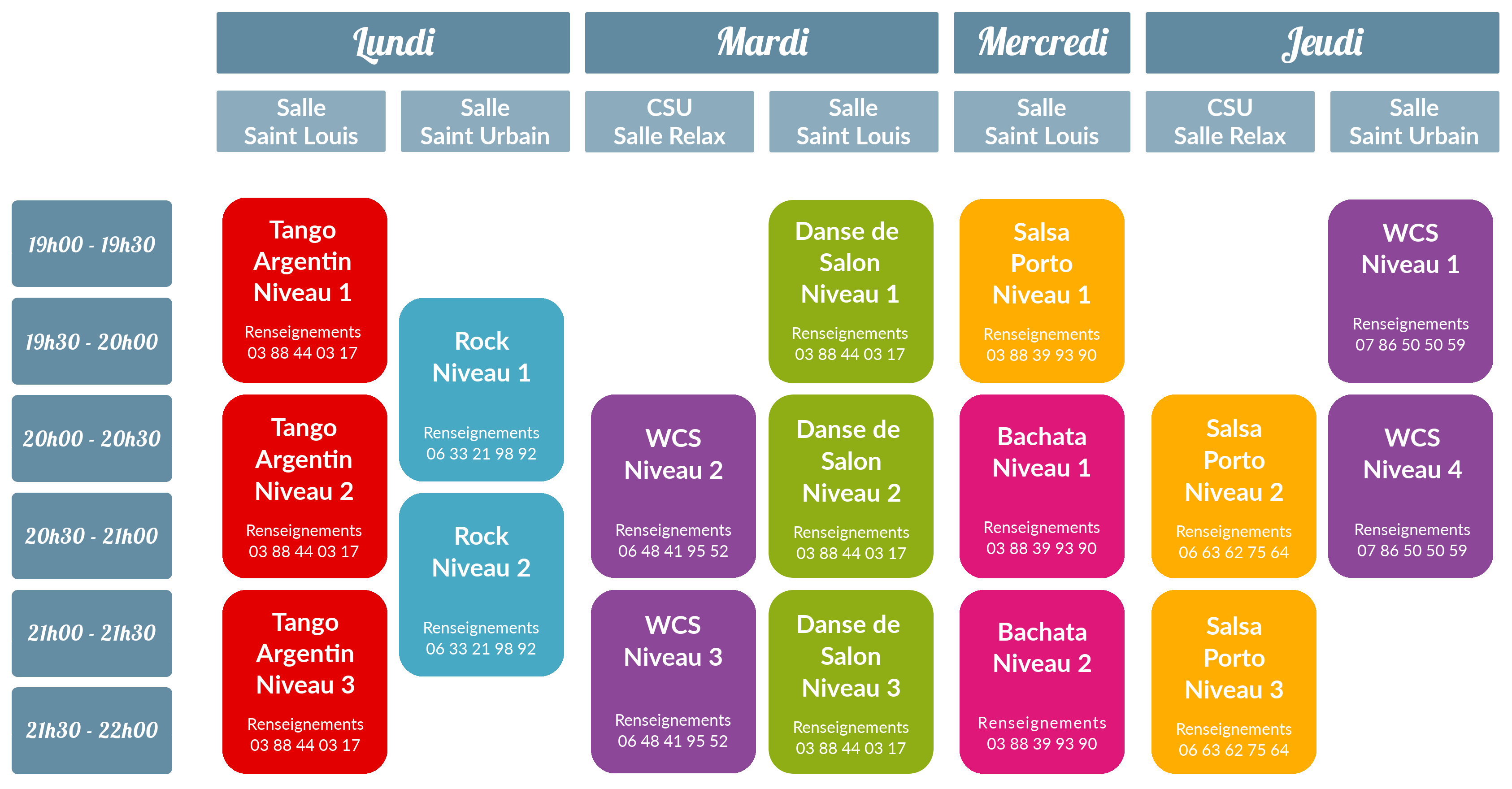 Le planning des cours 2023-2024