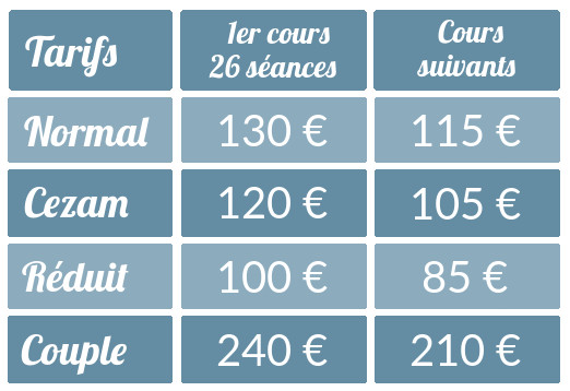 Grille des différents tarifs