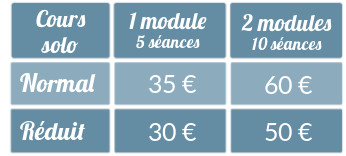 Grille des différents tarifs